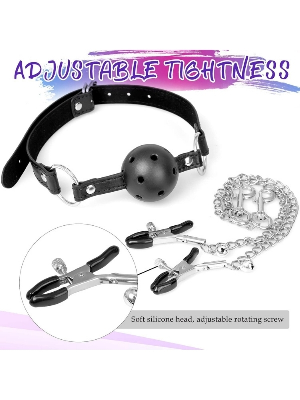 BDSM 4’ü 1 Arada Bondage Seti – Ağızlık, Klipsler ve Anal Plug Zincir - Görsel 2