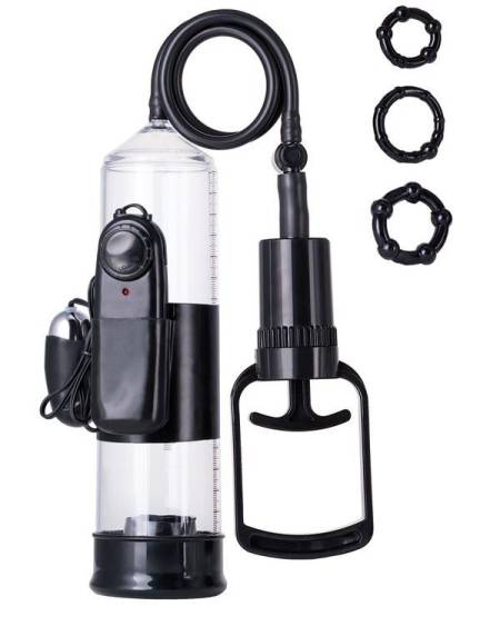 Censan 3 halkalı Titreşimli penis pompası PVC Siyah 22,8 cm