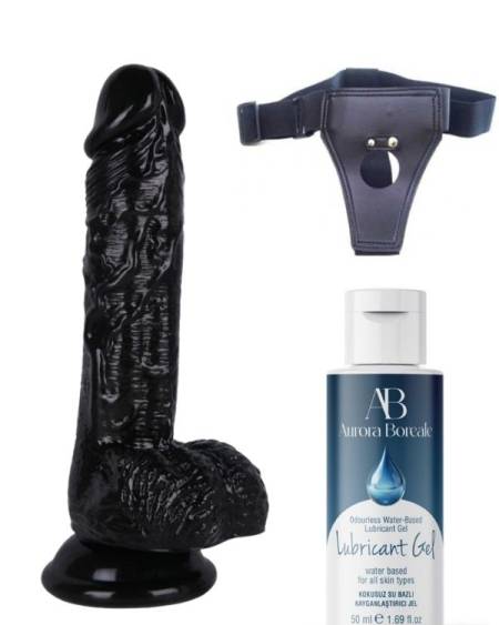 Censan Belden Bağlamalı Kayganlaştırıcı Set Noctis 18cm Siyah Dildo No:46