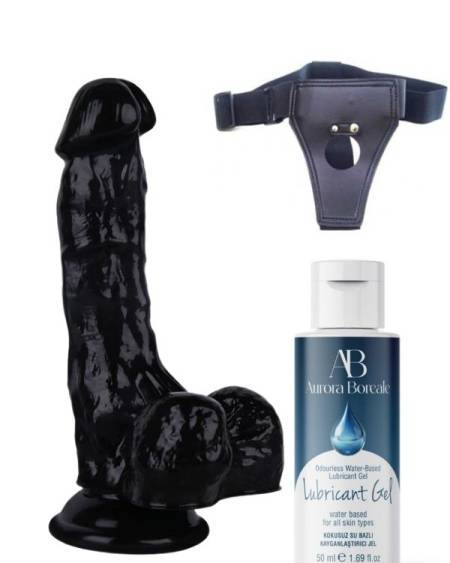 Censan Belden Bağlamalı Kayganlaştırıcı Set Noctis 18cm Siyah Dildo No:5