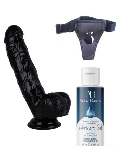 Censan Belden Bağlamalı Kayganlaştırıcı Set Noctis 21,5cm Siyah Dildo No:51