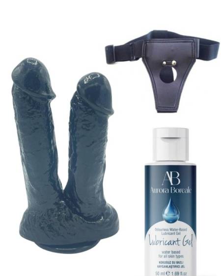 Censan Belden Bağlamalı Kayganlaştırıcı Set Noctis 21cm Siyah Çiftli Dildo No:61