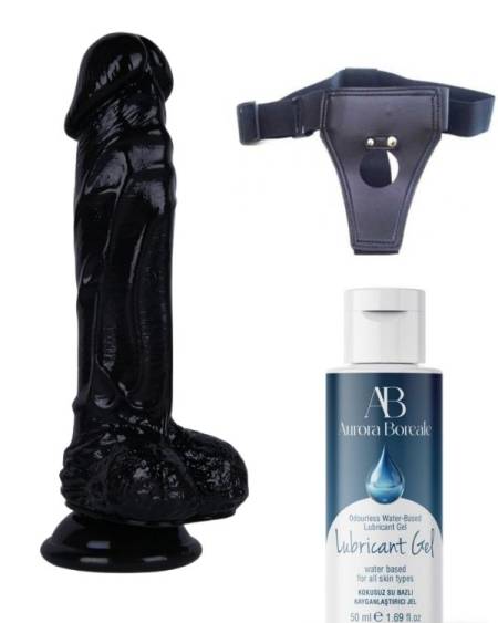 Censan Belden Bağlamalı Kayganlaştırıcı Set Noctis 21cm Siyah Dildo No:64