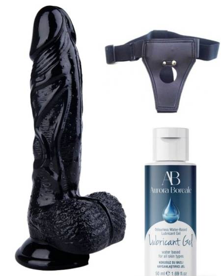 Censan Belden Bağlamalı Kayganlaştırıcı Set Noctis 22,5cm Siyah Dildo No:13