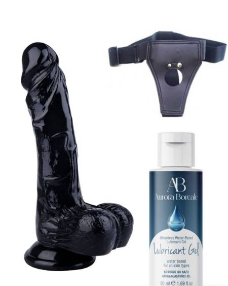 Censan Belden Bağlamalı Kayganlaştırıcı Set Noctis 22,5cm Siyah Dildo No:55
