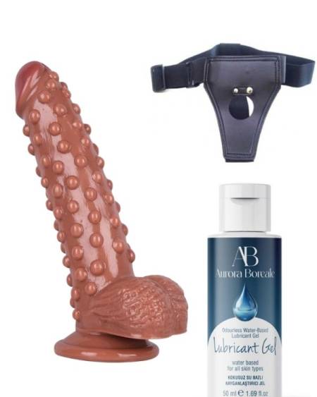 Censan Belden Bağlamalı Kayganlaştırıcı Set Noctis 24cm Kahverengi Dildo No:40