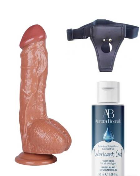Censan Belden Bağlamalı Kayganlaştırıcı Set Noctis 26,5cm Kahverengi Dildo No:63