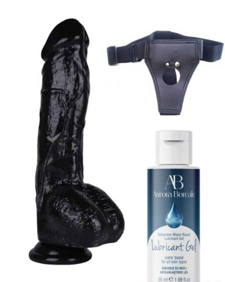 Censan Belden Bağlamalı Kayganlaştırıcı Set Noctis 26,5cm Siyah Dildo No:63