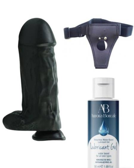 Censan Belden Bağlamalı Kayganlaştırıcı Set Noctis 27cm Siyah Dildo No:2