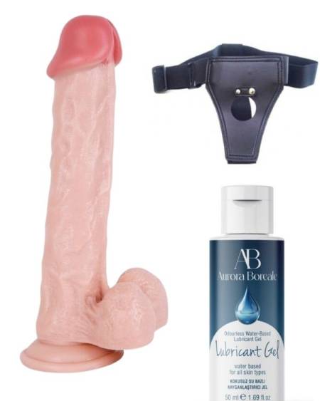 Censan Belden Bağlamalı Kayganlaştırıcı Set Noctis 30cm Realistik Dildo No:69