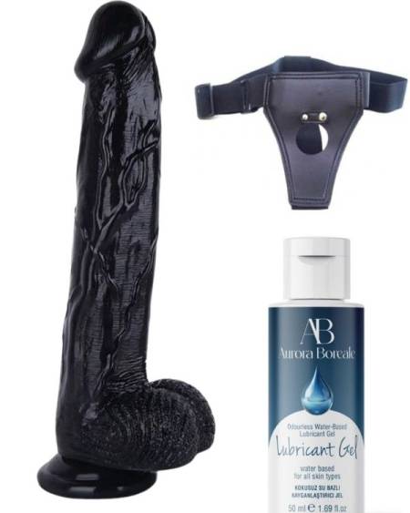 Censan Belden Bağlamalı Kayganlaştırıcı Set Noctis 30cm Siyah Dildo No:26