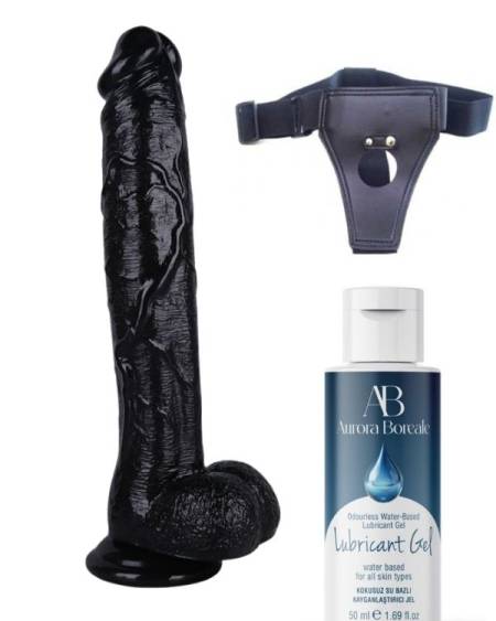 Censan Belden Bağlamalı Kayganlaştırıcı Set Noctis 30cm Siyah Dildo No:39