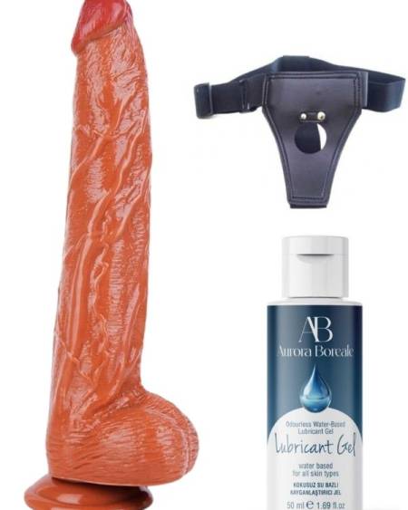 Censan Belden Bağlamalı Kayganlaştırıcı Set Noctis 32cm Melez Dildo No:6