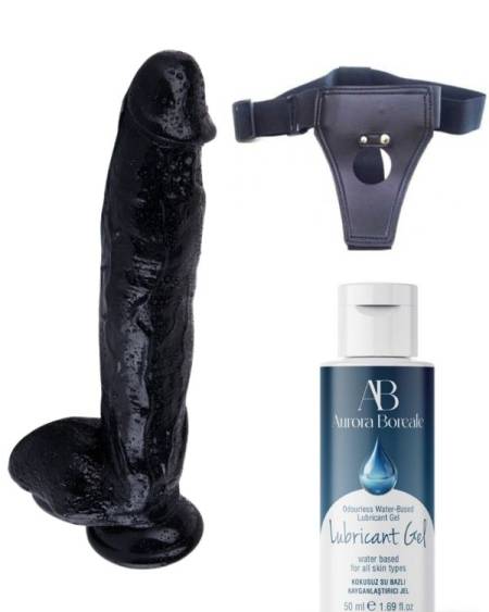 Censan Belden Bağlamalı Kayganlaştırıcı Set Noctis 32cm Siyah Dildo No:23