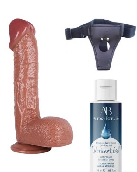 Censan Belden Bağlamalı Kayganlaştırıcı Set Noctis 34cm Kahverengi Dildo No:72
