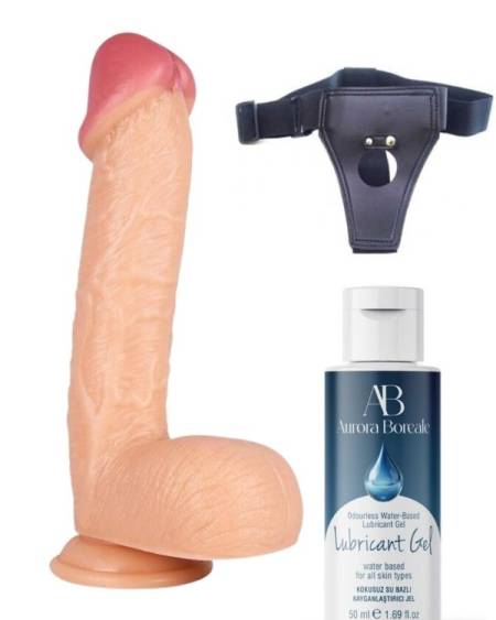 Censan Belden Bağlamalı Kayganlaştırıcı Set Noctis 34cm Realistik Dildo No:72