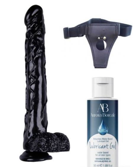 Censan Belden Bağlamalı Kayganlaştırıcı Set Noctis 42cm Siyah Dildo No:44