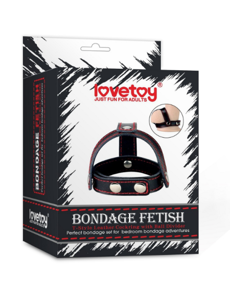 Censan Bondage Fetish T-Style Leather Cockring With Ball Divider