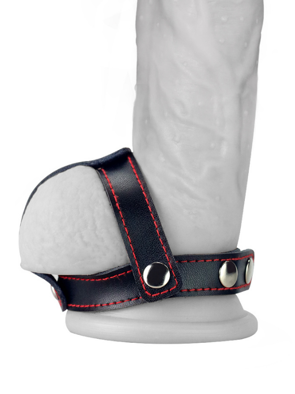 Censan Bondage Fetish T-Style Leather Cockring With Ball Divider - Görsel 3