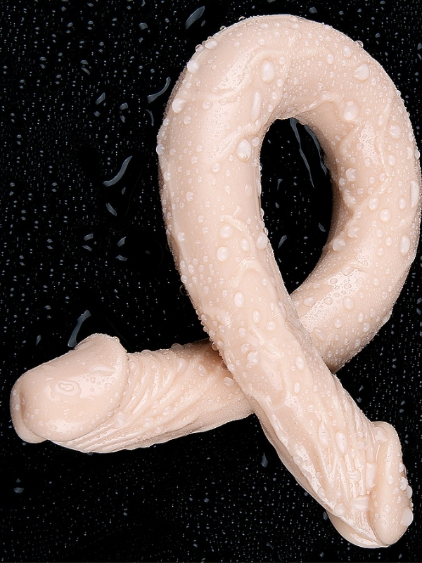 Censan Çift Taraflı Esnek Dildo 40 cm – Gerçekçi Dokulu Ten Renk - Görsel 5