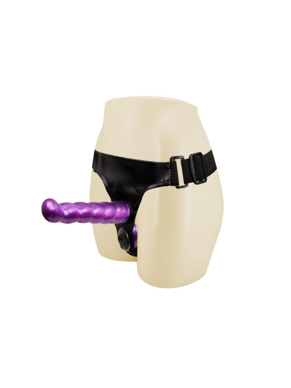 Censan Çift Taraflı Mor Renk Belden Bağlamalı Dildo - Görsel 2