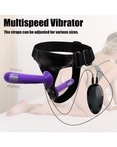 Censan Mor Double Dong Titreşimli Belden Bağlamalı Çift Taraflı Bisex Dildo Vibratör