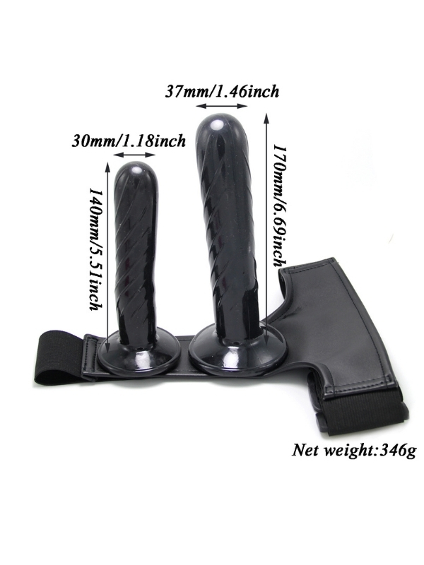 Censan Siyah Double Dong Titreşimli Belden Bağlamalı Çift Taraflı Bisex Dildo Vibratör - Görsel 2