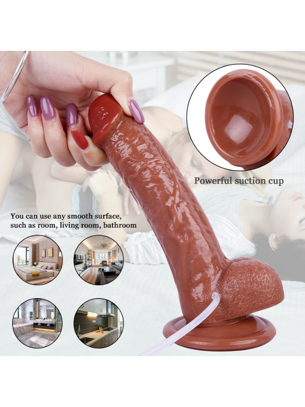 Censan Su Fışkırtma Fonksiyonlu Gerçekçi Vantuzlu Melez Dildo - Görsel 2