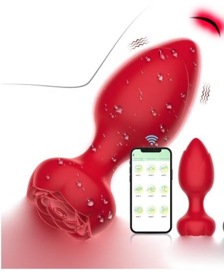 Censan Telefon Kontrollü Full Covered Rubber Rose Anal Plug – Kırmızı