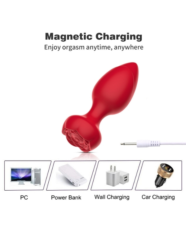 Censan Telefon Kontrollü Full Covered Rubber Rose Anal Plug – Kırmızı - Görsel 3