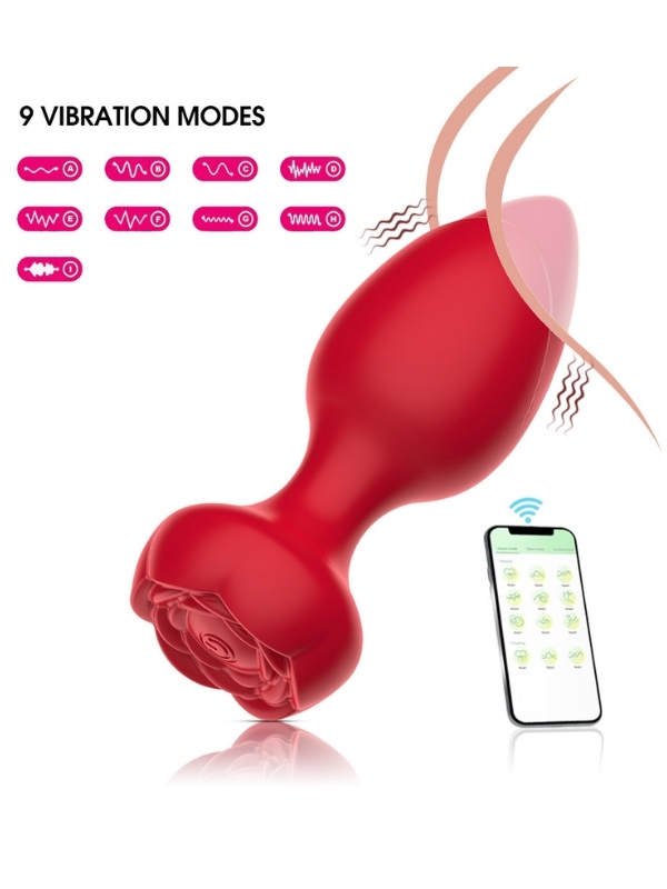 Censan Telefon Kontrollü Full Covered Rubber Rose Anal Plug – Kırmızı - Görsel 5
