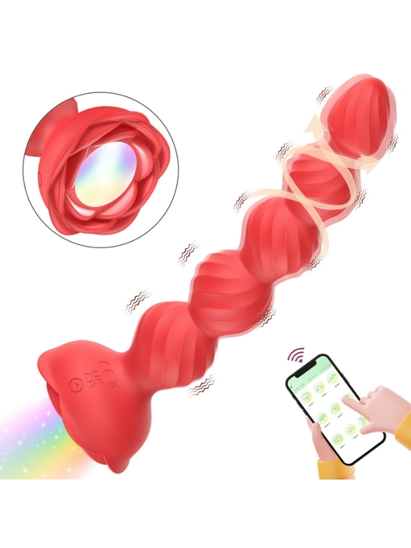 Censan Telefon Kontrollü Haley Rose Pulled Beads Anal Plug – Kırmızı - Görsel 3