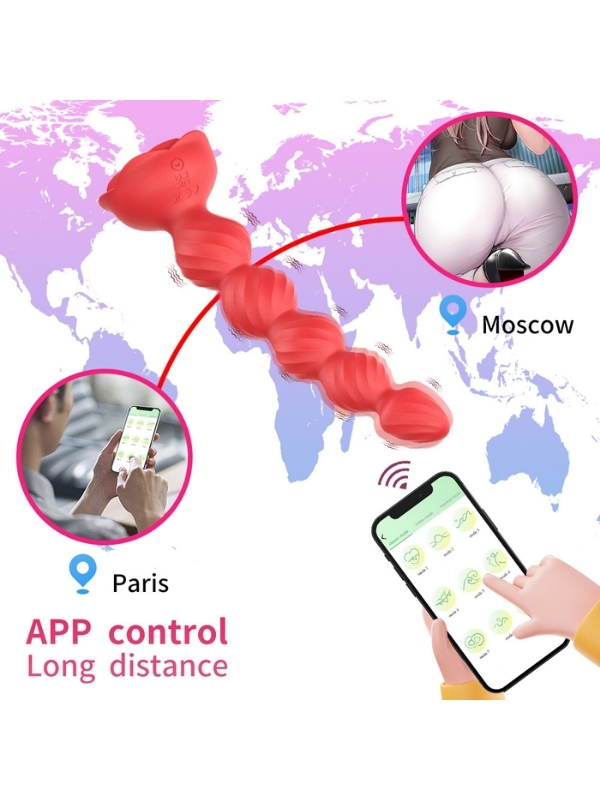 Censan Telefon Kontrollü Haley Rose Pulled Beads Anal Plug – Kırmızı - Görsel 4