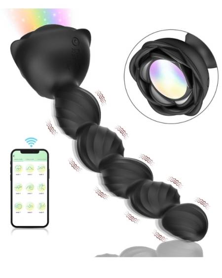 Censan Telefon Kontrollü Haley Rose Pulled Beads Anal Plug – Siyah