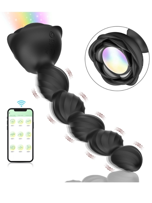 Censan Telefon Kontrollü Haley Rose Pulled Beads Anal Plug – Siyah