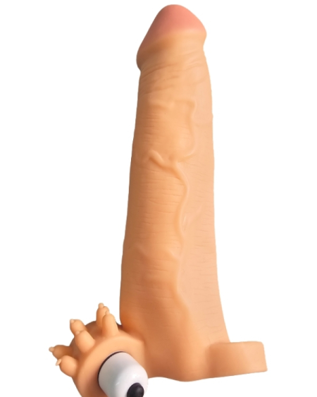 Gerçekçi Penis Kılıfı Et Dokusunda Titreşimli Testis Geçmeli 20 cm