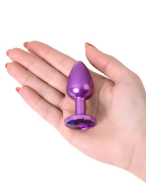 Metal Anal Plug, mor kristalli, 7,2 cm, Ø2,8 cm, 50 g - Görsel 2