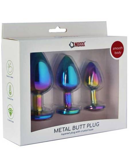 NOXXX Taşlı Çok Renkli Çelik Anal Plug - 3 Boy Set