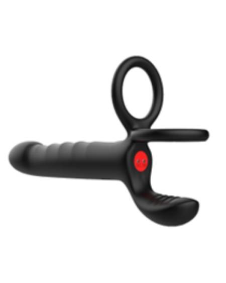 Censan Çift Penis Halkalı Titreşimli Prostat Masaj Aleti ve Dildo Vibratör - Geciktirici Etkili & Testis Uyarıcı Esnek Silikon Anal Plug
