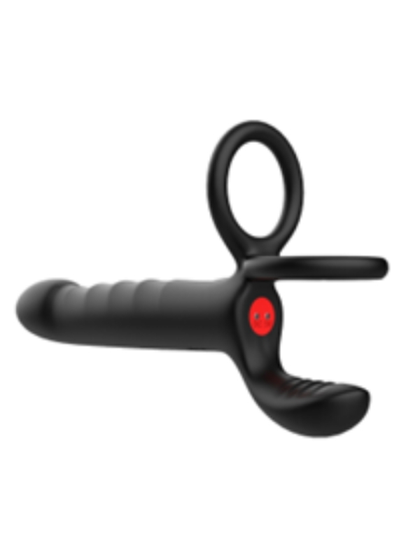 Censan Çift Penis Halkalı Titreşimli Prostat Masaj Aleti ve Dildo Vibratör - Geciktirici Etkili & Testis Uyarıcı Esnek Silikon Anal Plug