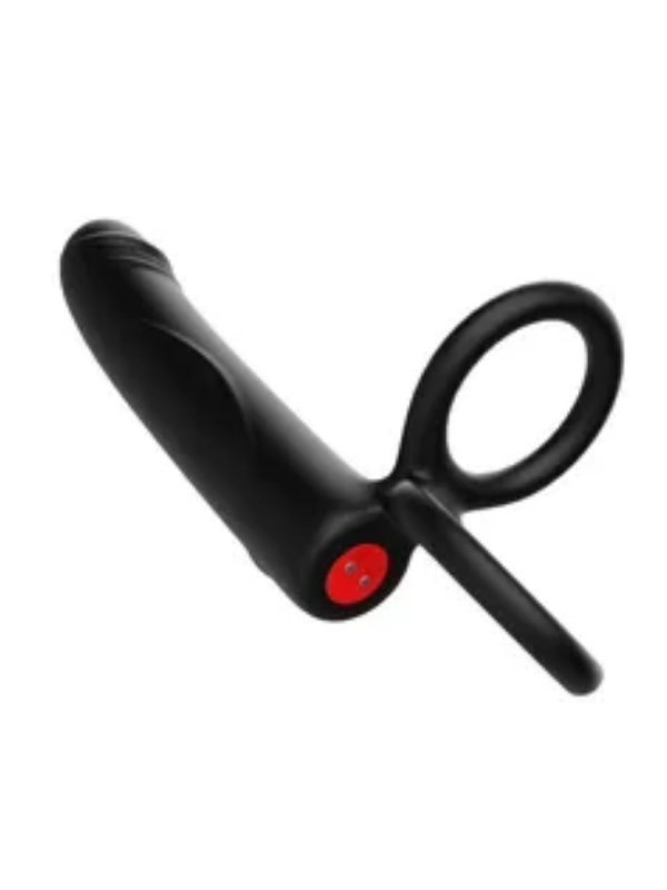 Censan Çift Penis Halkalı Titreşimli Prostat Masaj Aleti ve Dildo Vibratör - Geciktirici Etkili & Testis Uyarıcı Esnek Silikon Anal Plug - Görsel 2