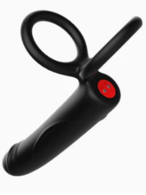 Censan Çift Penis Halkalı Titreşimli Prostat Masaj Aleti ve Dildo Vibratör - Geciktirici Etkili & Testis Uyarıcı Esnek Silikon Anal Plug - Görsel 4