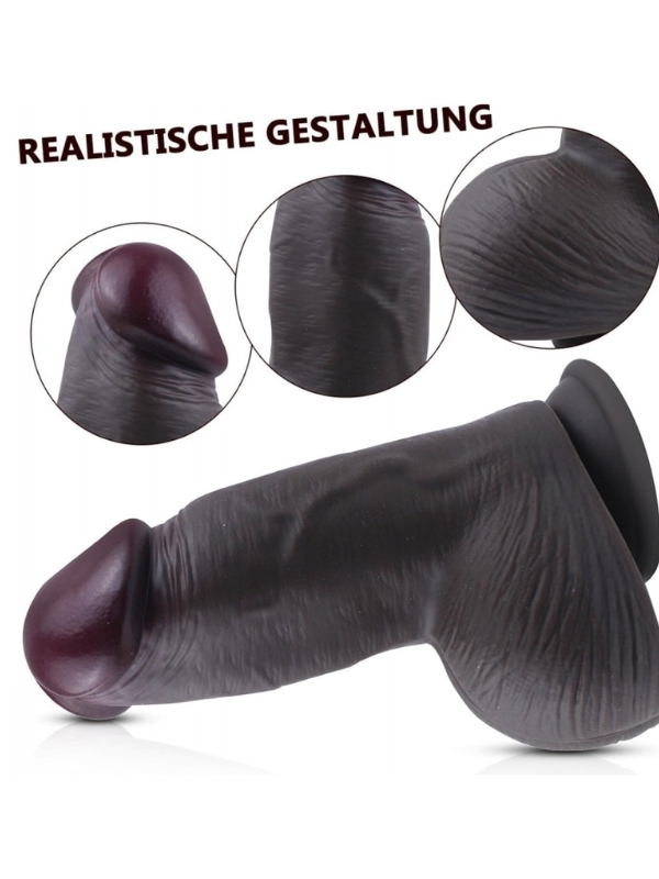 Censan Gerçekçi Tasarımlı Geniş Çaplı Vakum Tabanlı Silikon Dildo 21 cm Siyah - Görsel 4